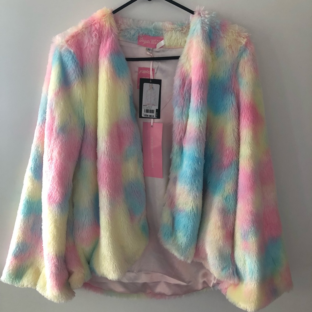 Fuzzy multicolor jacket. Never worn!